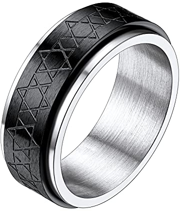 Richsteel herren Männer Zappleband Ring Davidstern Fingerring schwarz 10mm breit Spinnerring Biker Fingerring mit Geschenkebox für Weihnachten Valentinstag Geburtstag