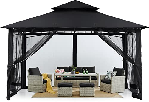 MASTERCANOPY Outdoor Gazebo for Patios Steel Frame with Mosquito Netting for Backyard Deck Lawn Garden (3x3.6M,Black)