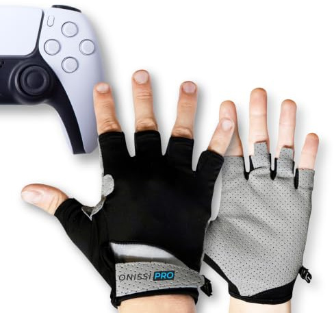ONISSI Pro Gaming Gloves for Sweaty Hands, Sim Racing Gloves for Gamer Grip | Fingerless, Anti-Sweat, Comfortable, Performance Boosting, Gaming Gift for Video Game on PS5, Xbox, PC, VR, Mobile, Sim Racer
