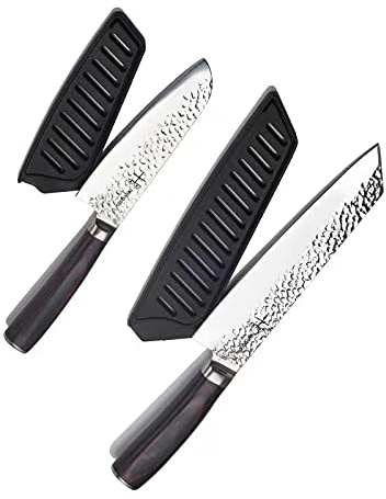 hajegato Set di coltelli da chef giapponesi professionali e coltelli da cucina 7cr17 in acciaio inossidabile tedesco ad alto tenore di carbonio, set regalo da 2 pezzi (Set 7.5 & 5)