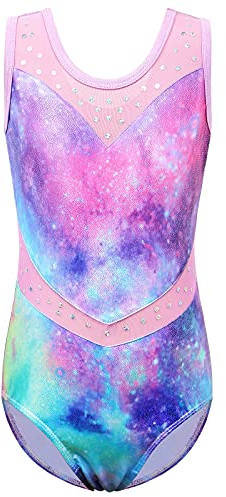 ZNYUNE Ragazza Body Ginnastica Classica senza Maniche con Paillettes 278 Galassia-Viola 10A