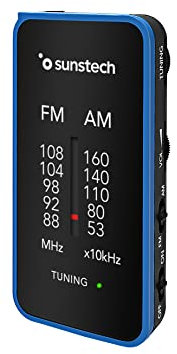 Sunstech RPC6 FM/Am Radio de Bolsillo, Radio Portátil Pequeña Analógica. Sintonizador Radio Multibanda. Funciona con 2 Pilas AAA, Color Azul