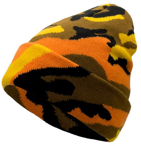 Unisex Strickmütze, weich, warm, mit Bündchen, für den Winter, Camouflage, Mützen für Herren und Damen, Camo Orange, Einheitsgröße