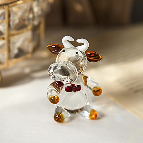 QFkris Mini-Kuh-Skulptur, mundgeblasenes Glas, Tierkunst, Bauernhoffigur, Tierfigur, Miniatur-Sammeldekoration, geblasen