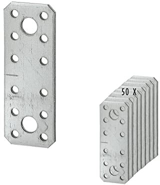 50 x siwitec Flachverbinder 136 x 55 mm sendzimir verzinkt, Materialstärke 2,5 mm, CE-Kennzeichnung, witterungsbeständige Lochplatte Holzverbinder, Lochblech Montageplatte, Flachstahl verzinkt