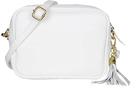 AMBRA Moda GLX8 - Damen Handtasche Umhängetasche Schultertasche Handytasche aus genarbtem Rindsleder (Weiß)