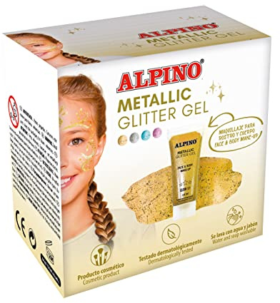 Metallic Glitter Gel Alpino Fiesta dorado formato unicolor de 6 unidades | Gel purpurina metalizado con base de color dorado| Purpurina líquida
