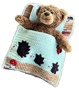 Puppenbettchen - Schlafsack für Puppen bis 30 cm oder Teddybär bis 30m mit Igelfamilie