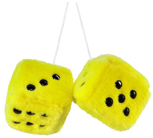 Plüsch-Würfel, 7,6 cm, Gelb mit schwarzen Punkten, zum Aufhängen, Gelb und Schwarz, weiches Plüsch, Auto-Dekoration, zum Aufhängen, 1 Paar