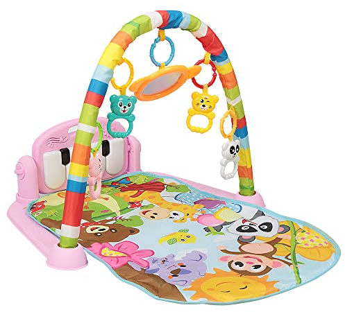 Belfoyer 4 in 1 Klavier und Musik Baby Fitnessmatte Lernspielzeug für Babys und Kleinkinder 0-3 Jahre mit Klavier, Lichter und Sounds (Rosa)