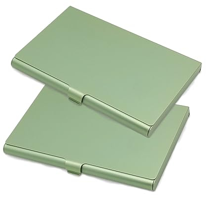 Joyangy 2 Stück Gold Metall Visitenkartenhalter Aluminiumlegierung Visitenkartenetui Flip Cover Slim Pocket Visitenkartenhalter Geldbörse Namenskartenhalter für Männer & Frauen, Grün