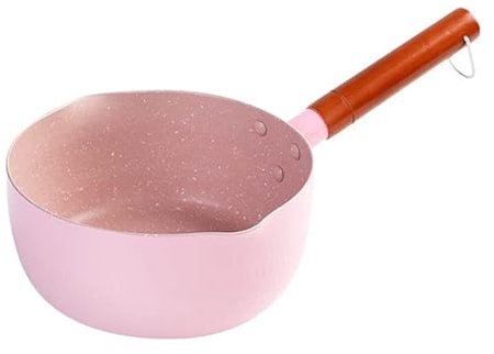 Yukihira Saucepan with Pour Spout, Japanese Saucepan with Wooden Handle, Nonstick Milk Soup Pan, Exquisite Small Induction Saucepan, Cooking Pan for Gas, Induction, Electric Stove(Pink 18cm)