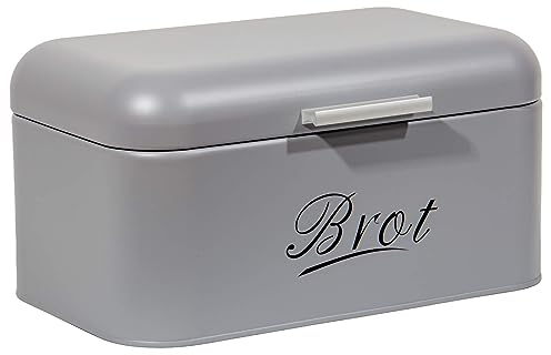 Theo&Cleo Panera con tapa, caja grande de metal, caja de almacenamiento para pan, pan y galletas, almacenamiento prolongado y seco, diseño retro gris