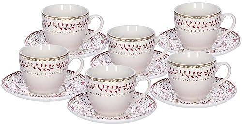 Tognana Charme, set 6 tazze tè con piatto, new bone china, rosso