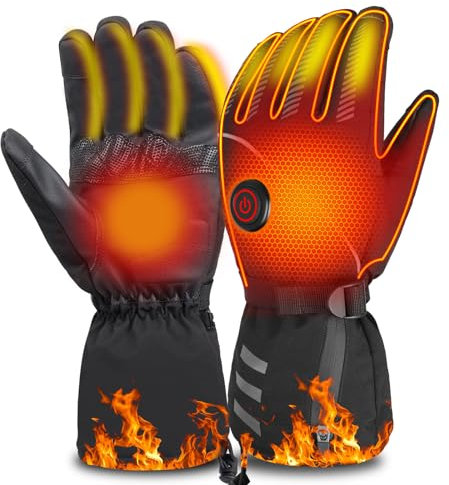 Guantes Calentados para Hombres y Mujeres 7.4V 4000mAh Guantes de Motocicleta Batería Recargable Guantes 3 Niveles de Temperatura Ajustable Calentamiento Toda Palma Mano Guantes Guantes Esquí (L)