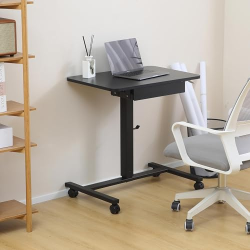 Makika Stehpult/Laptoptisch höhenverstellbar - mit Rollen und Schublade Laptop Mobile Workstation - Stehtisch mit Haken - Schreibtisch Computertisch Beistelltisch Tisch Sofatisch - Schwarz