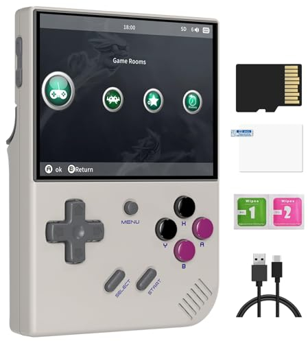 RG35XX Plus Handheld Spielekonsole, 3,5-Zoll-IPS-Bildschirm Retro-Videospielkonsole mit 128TF-Karte & 10000 + klassischen Spielen, eingebautem 3300-mAh-Akku, Unterstützt 5G-WLAN und Bluetooth 4.2