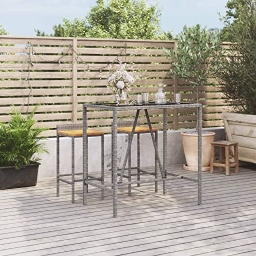AUVYI Mesa de bar con tablero de cristal, gris, 110 x 70 x 110 cm, polirratán, mesa de camping, mesa alta, mesa de restaurante, mesa de comedor, balcón, mesa pequeña, para salón, mesa auxiliar para