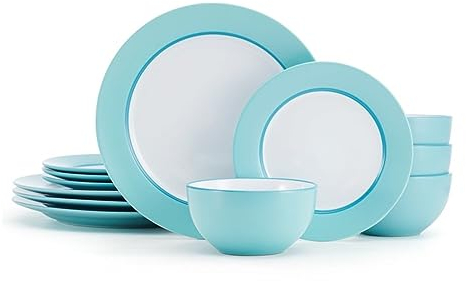 Set di stoviglie da 12 pezzi color verde acqua Set di stoviglie rotonde in gres Set da ristorante per la casa, ciotola e piatto per la casa