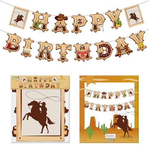 Cowboy Party Dekorationen für Jungen, Western Cowboy Happy Birthday Banner, Stiefel Junge Cowboy Geburtstag Banner für Cowboy Erste Geburtstagsfeier Western Thema Geburtstag Dekoration Geburtstag