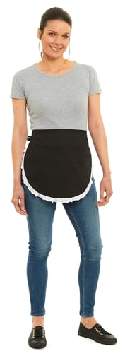 Plain Tea Aprons for Men and Women with Pocket and Lace, One Size Plain Colour Versatile Aprons Ideal for Home Chef Waitress and Professional Use (Black)