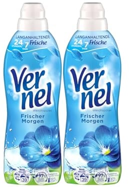 VERNEL Frischer Morgen Weichspüler 2x 39 WL (78 Waschladungen), Wäscheduft für 24 Stunden & 7 Tage langanhaltende Frische mit einzigartiger Duft-Technologie, recycelbare Flasche