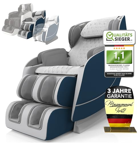 LUX Massagesessel +Bodyscann +Wärmetherapie +Airbag +Bluetooth +Ganzkörper +Zero Gravity, 11 Programme, Shiatsu -Massagesesselwelt | Blau/Hellgrau