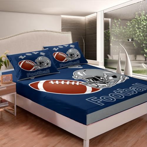 Amerikanisch Football Spannbetttuch Football Spannbettlaken 140x200cm für Kinder Jungen Mädchen Dekor Rugby Sports Bettlaken Set Microfiber Fußballspiel Spannbetttuch Schlafzimmer