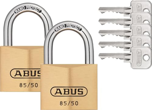 ABUS Vorhängeschloss Messing 85/50 2er Set mit 5 Schlüssel gleichschließend in Schließung 2701 - gehärteter Stahlbügel, nano protect - wetterfest -…