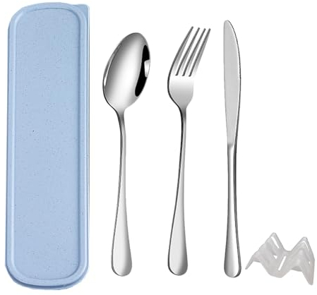 QZLSAYSL Set Di Posate Da Viaggio Portatile Con Forchetta Cucchiaio Coltello E Scatola 5 Pezzi Riutilizzabili In Acciaio Inox Per Scuola,Lavoro, Campeggio (blu (colore))