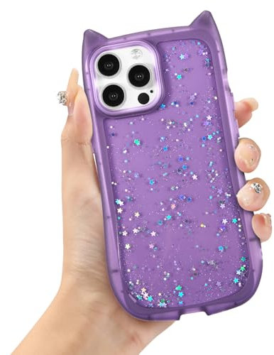 ZCDAYE for iPhone 13 Pro Max Case, Cute Cat Ear Case iPhone 13 Pro Max Phone Case, Glitter Bling Soft TPU Bumper Protective Phone Cover for iPhone 13 Pro Max (6.7 inch),Purple Clear