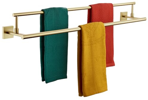 KOKOSIRI B5009BG-L36 Badetuchstange, doppelte Handtuchstange, Überlänge, Badezimmerregal für Schrank, Küche, gebürsteter goldfarbener Edelstahl, 91,4 cm
