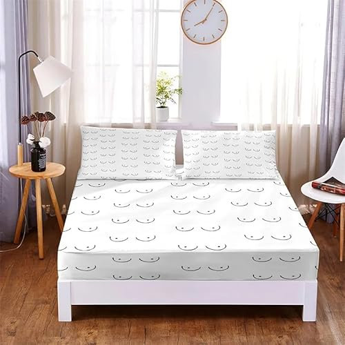 Spannbettlaken 200x200 Linien Spannbetttuch Punkt Bettlaken Boxspringbett mit Gummizug Spannbettuch Mikrofaser für Matratzen von 30 cm Mit 2 Kissenbezüge 80x80 cm