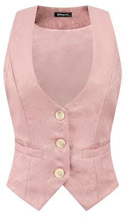 Allegra K Gilet Vintage Femme Boutonné Steampunk Jacquard Sans Manches Costume Gilet Costume femme Rose M