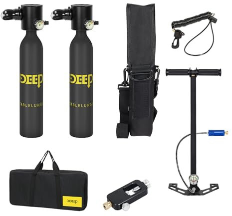 DIDEEP Equipo de Tanque de Buceo pequeño, Cilindro de Gas de Buceo, Cilindro de oxígeno, máscara de respiración de Cilindro de Gas de Buceo, máscara de Buceo Deportivo (0,5 L, 2 Grupos, Juego de Tres