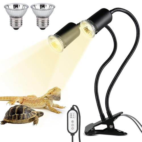 KQWVZ Lampe chauffante tortue d'eau avec contrôle de température temporisé 25 W + 50 W E27 pour caméléons, lézards
