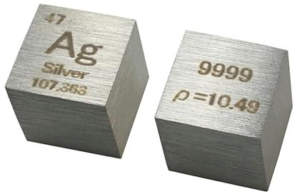 MOBUKJ.DDS 1 cm Metall-Element-Würfel, seltene Elemente, Würfel, quadratisch, physisches Periodensystem, physische Sammlung, Ornament, Titan, Kupfer, Silikon, Wolfram (47 Ag)