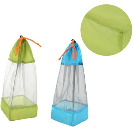 OKUMEYR Netzbeutel mit Kordelzug 2stücke Outdoor Packsack Wandern Camping Angeln Wäschebeutel aus Nylon Blau/Grün