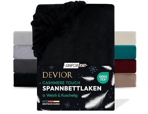 Devior Cashmere Touch Spannbettlaken, Schwarz, 180x200-200x200 cm – Flauschig weich & wärmend – Mikrofaser mit 190 g/m²– Winter-Spannbetttuch für Topper & Matratzen – Oeko-TEX Zertifiziert