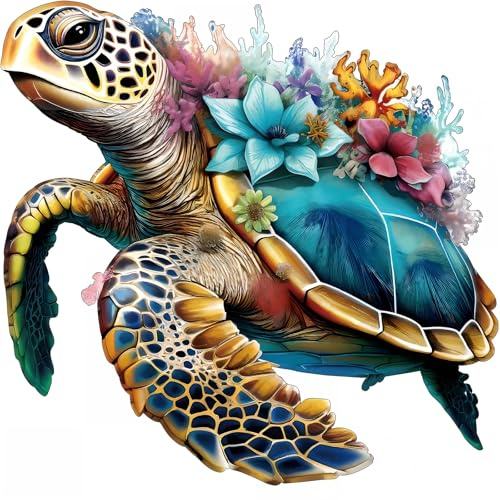 Wooden Jigsaw Puzzles, Unique Shaped Wood Puzzles for Adults with Wood Box, Sea Turtles M