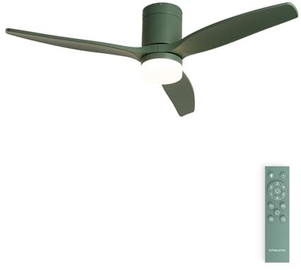 CREATE / WINDCALM M/Ventilador de techo ABS con luz verde sage con mando / 40W, Silencioso, Ø132 cm, 6 velocidades, 3 temperaturas de luz, temporizador, función verano-invierno