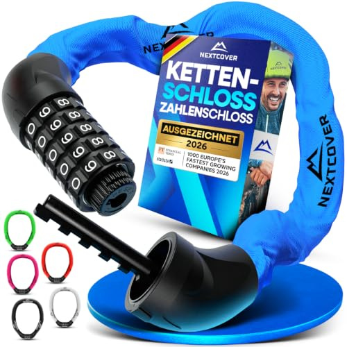 NEXTCOVER® Fahrradschloss LockOne mit Zahlencode I - [SAFESECURE] Zahlenschloss hohe Sicherheit Fahrradschloss Zahlenschloss I robustes & langlebiges Kettenschloss Fahrrad I Bike Lock
