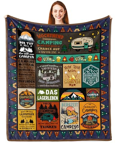 Camping Geschenke, Camping Geschenke für Männer, Geschenke für Camper, Camper Geschenke, Camping Deko, Wohnmobil Geschenk, Camping Gadgets Wohnmobil, Wohnwagen Zubehör Innen, Camping Decke 200 x 150CM