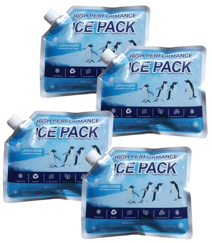Ice Packs for Lunch Boxes, 4 Pieces Outdoor Cool Packs, Aluminum Foil+Resin Portable Reusable Leakproof Long Lasting Cooling Accessories for Camping, Picnic, Lunch, Fishing, Beach