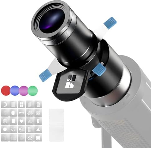 Soonpho KF80 Optischer Fokus Fotografie Snoot mit Aluminiumgehäuse Ausgestattet mit Bowens-Halterung Magnetkartenschlitz 5-Facher Helligkeit mit 4 Farbfiltern und 25 GOBO-Mustern für die Fotografie