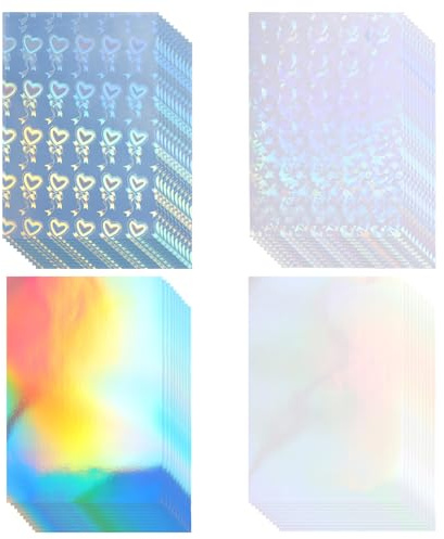 CHIHEUNG 40 Sheets Holographic Laminate Sheets, A4 Holographic Sticker Paper, Self Adhesive Printable Vinyl Laminate Sticker for Craft, Scrapbooking, Decoration