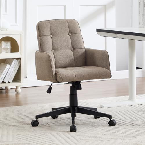 chairus Schreibtischstuhl Modern, Drehbar & Höhenverstellbar, Leinen/Braun | Niedrieger Arbeitsstuhl mit weichem Leinenstoff, praktischer Höhenverstellung, Sitzhöhe 41,5-49 cm, für Homeoffice und Büro