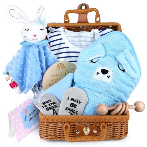 Neugeborenen Geschenk Baby Geburt Geschenk Personalisiert Jungen und Mädchen Neugeborenen Geschenk Set Babydecken, Holzspielzeug, Plüschtiere, Grußkarten, Geburtskarten, Socken, Geschenkboxen Körbe