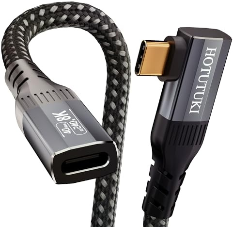 HOTUTUKI usbc extension cable right angle 1m-Compatible with Thunderbolt 4/usb 4, 40Gbps Data Transfer, 8K Video Display, 240W Power Delivery, type c Male to Female extender