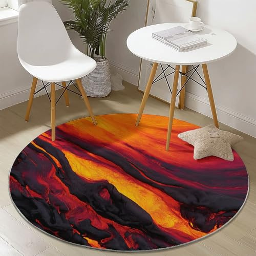 Waschbarer Runder Teppich 80 cm - Künstlerische Herbstblätter Wald Bär Design Bunt Kurzflor Kinderteppich rutschfest & Weich für Schlafzimmer & Spielzimmer